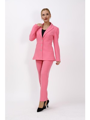 Önder Özsoy Erkek Yaka Kolu Büzgülü Ceket & Dar Paça Pantolon-Pembe