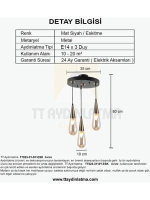 TT023-3Y-SY-ESK Eskitme 3 Lü Damla Modeli Yuvarlak Avize