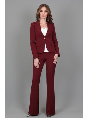 Önder Özsoy Yakalı Tek Düğmeli Ceket & Ispanyol  Paça Pantolon Takım-Bordo
