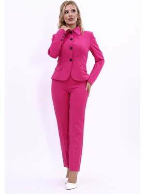 Önder Özsoy Peplum Ceket & Boru Paça Pantolon Takım-Fuşya