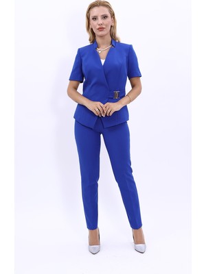 Önder Özsoy Hakim Yaka Yandan Tokalı Çapraz Ceket & Dar Paça Pantolon-Saks