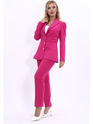 Önder Özsoy Erkek Yaka Kolu Büzgülü Ceket & Dar Paça Pantolon-Fuşya