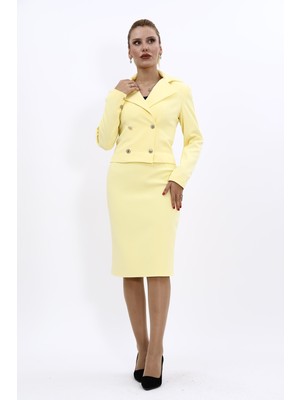 Önder Özsoy Gömlek Yaka Kuruvaze Kısa Ceket &  Düz Dar Etek-Sarı