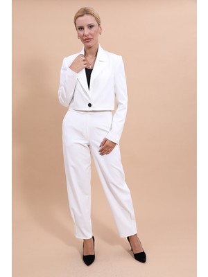 Önder Özsoy Erkek Yaka Tek Düğmeli Kısa Ceket & Paçası Pileli Pantolon-Beyaz