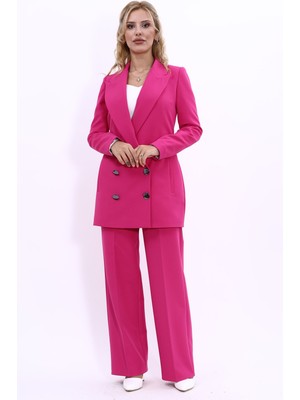 Önder Özsoy Erkek Yaka Kuruvaze Uzun Ceket & Bol Paça Pantolon-Fuşya