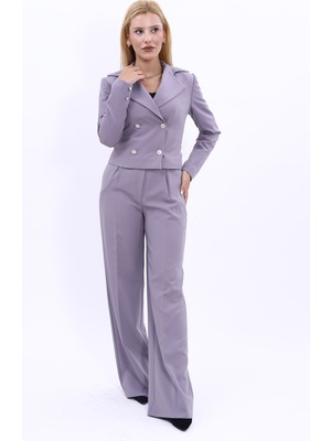 Önder Özsoy Gömlek Yaka Kuruvaze Kısa Ceket &  Korsaj Kemer Palazzo Pantolon-Antrasit