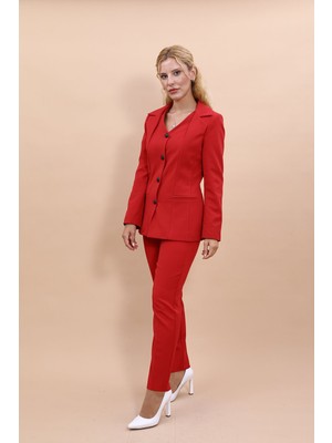 Önder Özsoy Erkek Yaka Yelek Ceket & Dar Paça Pantolon-Kırmızı