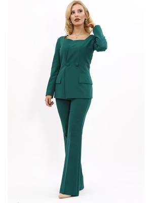 Önder Özsoy Kare Yaka Ceket & İspanyol Paça Pantolon-Zümrüt
