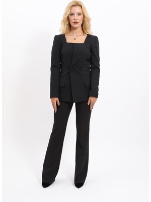 Önder Özsoy Kare Yaka Ceket & İspanyol Paça Pantolon-Siyah