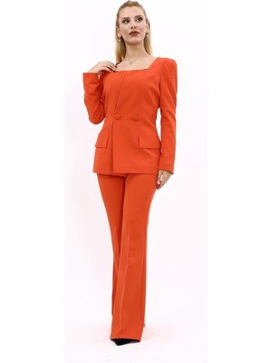 Önder Özsoy Kare Yaka Ceket & İspanyol Paça Pantolon-Turuncu