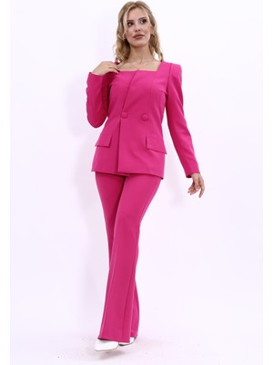 Önder Özsoy Kare Yaka Ceket & İspanyol Paça Pantolon-Fuşya