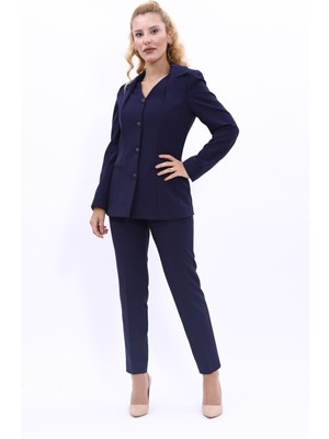 Erkek Yaka Yelek Ceket & Dar Paça Pantolon-Lacivert