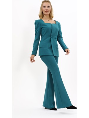 Önder Özsoy Kare Yaka Ceket & İspanyol Paça Pantolon-Petrol