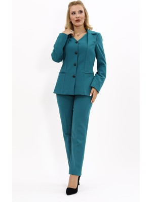 Erkek Yaka Yelek Ceket & Dar Paça Pantolon-Petrol