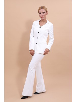 Erkek Yaka Yelek Ceket & İspanyol Paça Pantolon-Beyaz