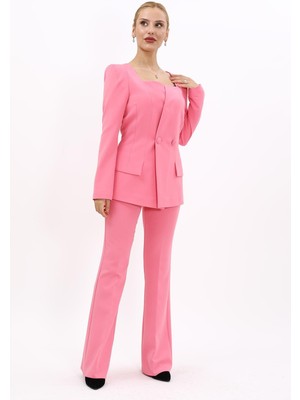 Önder Özsoy Kare Yaka Ceket & İspanyol Paça Pantolon-Pembe