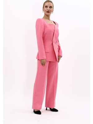 Önder Özsoy Kare Yaka Ceket & Bol Paça Pantolon-Pembe