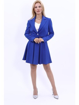 Önder Özsoy Erkek Yaka Tek Düğmeli Kısa Ceket & Kısa Kloş Etek-Saks