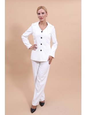 Önder Özsoy Erkek Yaka Yelek Ceket & Bol Paça Pantolon-Beyaz