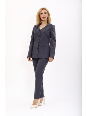 Önder Özsoy Erkek Yaka Yelek Ceket & Dar Paça Pantolon-Füme