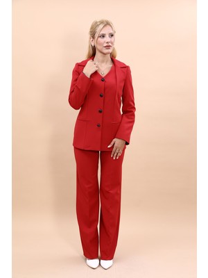 Önder Özsoy Erkek Yaka Yelek Ceket & Bol Paça Pantolon-Kırmızı