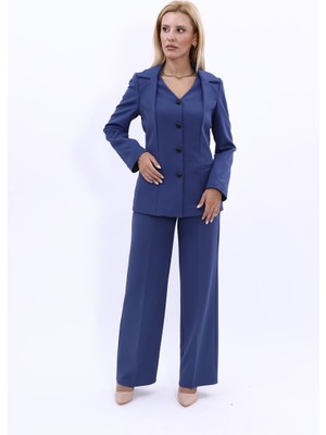 Önder Özsoy Erkek Yaka Yelek Ceket & Bol Paça Pantolon-İndigo