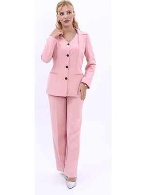 Önder Özsoy Erkek Yaka Yelek Ceket & Bol Paça Pantolon-Pudra