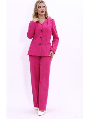 Önder Özsoy Erkek Yaka Yelek Ceket & Bol Paça Pantolon-Fuşya
