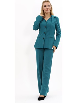 Önder Özsoy Erkek Yaka Yelek Ceket & Bol Paça Pantolon-Petrol