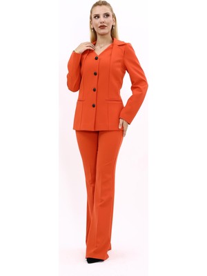 Önder Özsoy Erkek Yaka Yelek Ceket & İspanyol Paça Pantolon-Turuncu