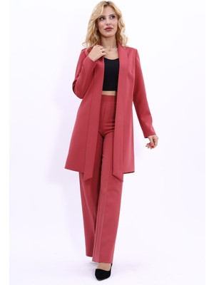 Önder Özsoy Şal Yaka Uzun Ceket & Bol Paça Pantolon-Kiremit