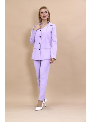 Erkek Yaka Yelek Ceket & Dar Paça Pantolon-Menekşe