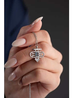 Silvano Jewelry 925 Ayar Gümüş Mavi Taşlı Trend Kolye