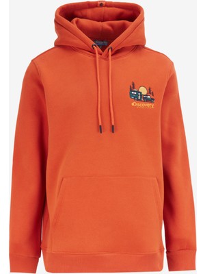 Discovery Expedition Koyu Turuncu Erkek Kapüşon Yaka Relaxed Fit Nakışlı Sweatshirt D4SM-SWT3249