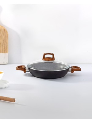 Bonera Vogue 22cm Ahşap Kulp Detaylı Granit Tekli Sahan