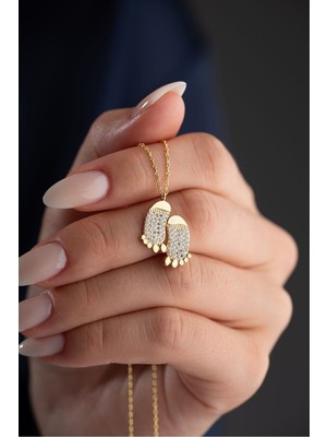 Silvano Jewelry 925 Ayar Gümüş Gold Zirkon Taşlı Ayak Kolye