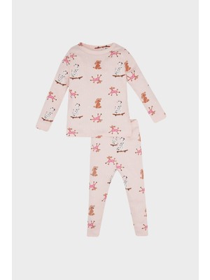 DeFacto Kız Bebek Pijama Takımı Desenli Uzun Kollu Fitilli Kaşkorse Üst Uzun Alt D5374A524WN