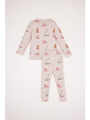 DeFacto Kız Bebek Pijama Takımı Desenli Uzun Kollu Fitilli Kaşkorse Üst Uzun Alt D5374A524WN