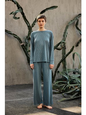 Kadın Flamlı Modal Uzun Kollu T-Shirt Pantolon Takım