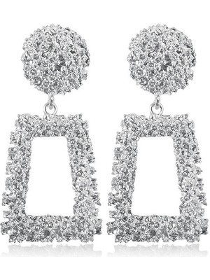 Yue Store Exaggerated Scrub Geometric Earrings (Silver) (Yurt Dışından)