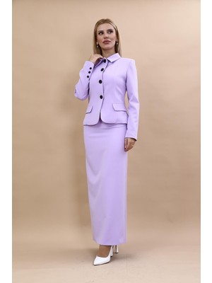 Önder Özsoy Gömlek Yaka Klasik Ceket &  Uzun Düz Dar Etek-Menekşe