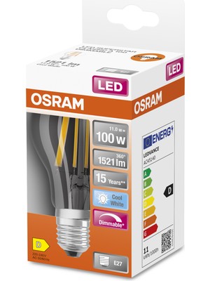 Osram LED Flament Dim 11W 4000K 1521LM E27 Duy Kırık Beyaz Işık Ampul