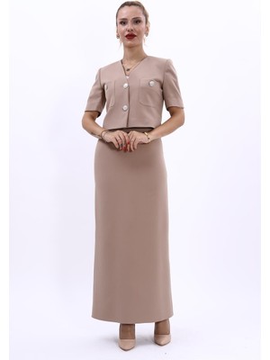 Önder Özsoy V Yaka  Kısa Ceket & Uzun Düz Dar Etek-Taş