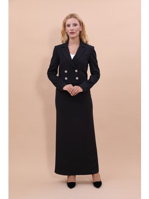 Önder Özsoy Erkek Yaka Kuruvaze Kısa Ceket & Uzun Düz Dar Etek-Siyah