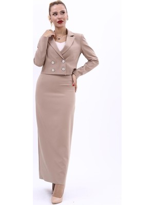 Önder Özsoy Erkek Yaka Kuruvaze Kısa Ceket & Uzun Düz Dar Etek-Taş