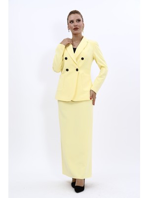 Önder Özsoy Erkek Yaka Torba Cepli Klasik Ceket &  Uzun Düz Dar Etek-Sarı