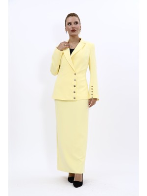 Önder Özsoy Erkek Yaka Düğme Detaylı Ceket & Uzun Düz Dar Etek-Sarı