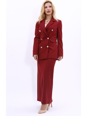 Önder Özsoy Erkek Yaka Kuruvaze Blazer Ceket & Uzun Düz Dar Etek-Bordo