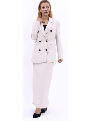 Önder Özsoy Erkek Yaka Kuruvaze Blazer Ceket & Uzun Düz Dar Etek-Bej