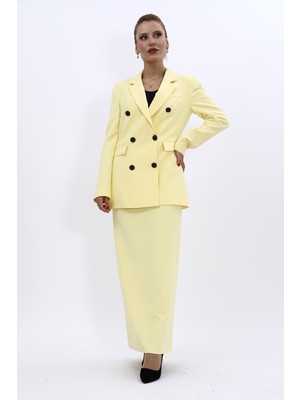 Önder Özsoy Erkek Yaka Kuruvaze Blazer Ceket & Uzun Düz Dar Etek-Sarı